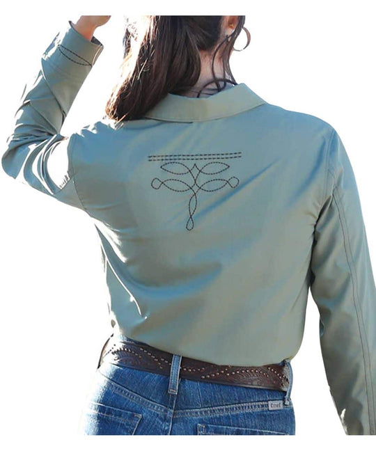 Cruel Girl - Womens Western Scroll Green Arena Shirt