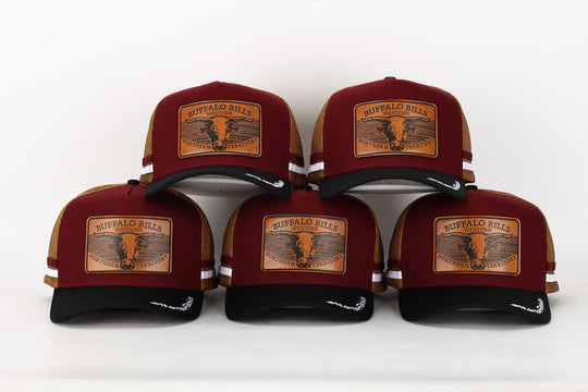 BBWS - Maroon Leather Scrub Bull Trucker Cap