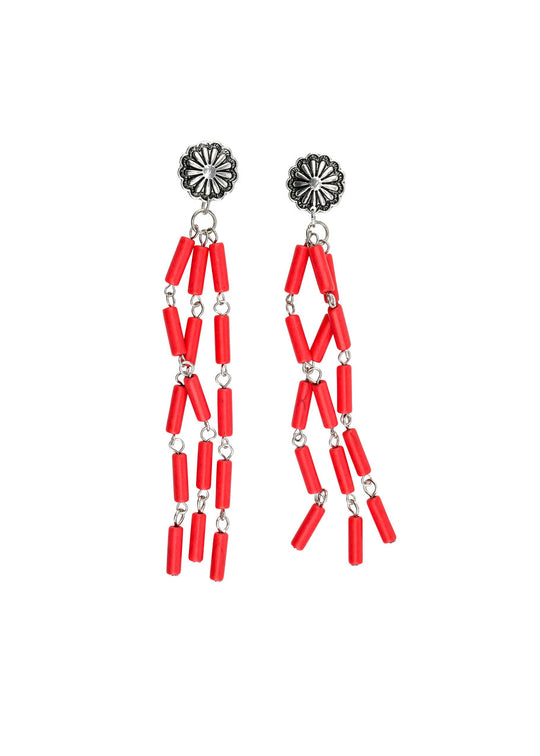 West & Co - Red Concho Tassel Earrings