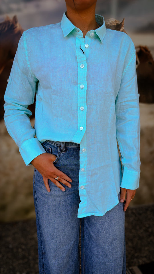 Ritemate - Womens Long Sleeve Linen Blouse - Limpet Shell