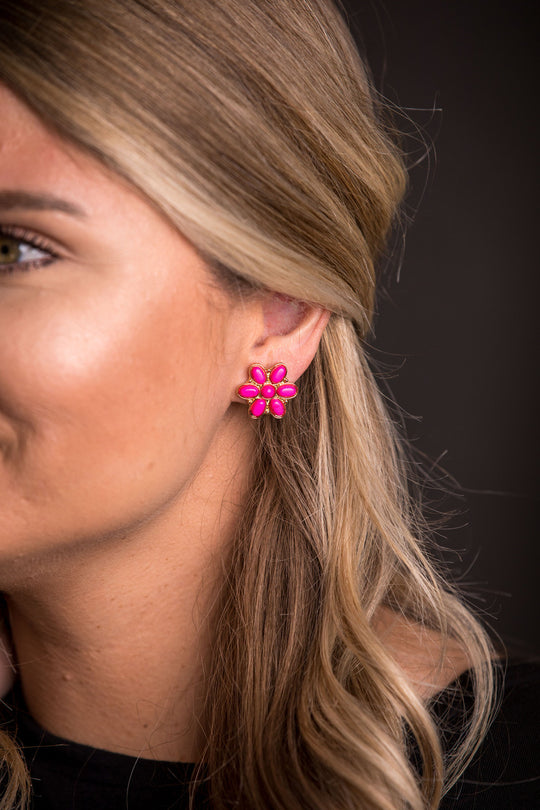 West & Co - Pink and Gold Flower Stud Earring