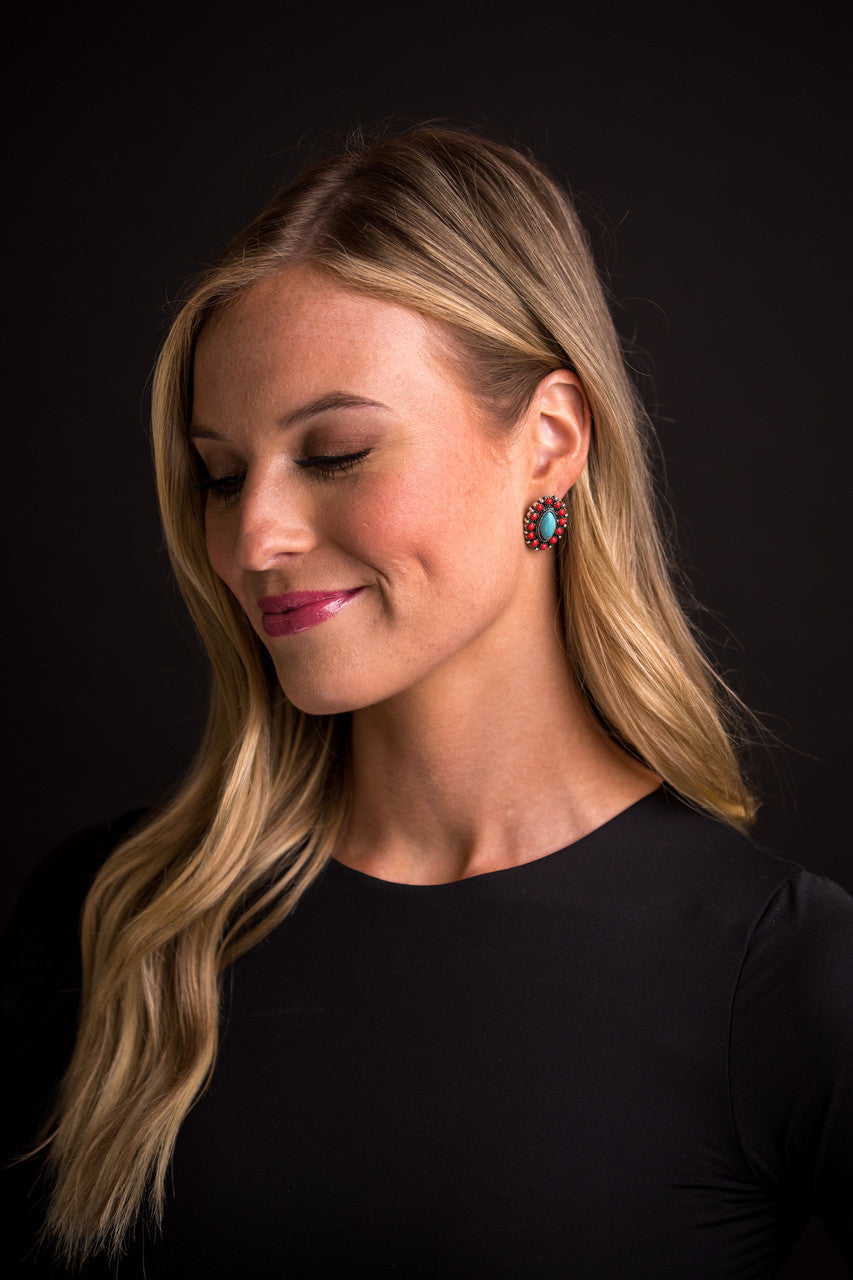 West & Co - Scarlett Turquoise Red Stud Earrings
