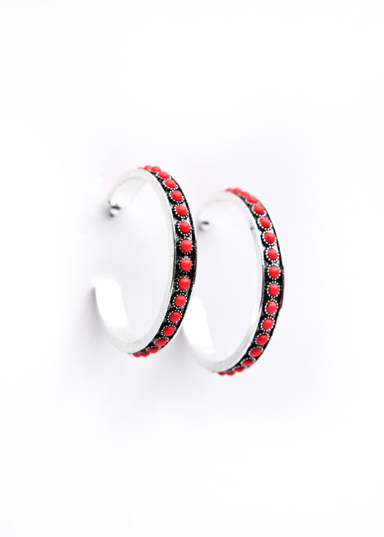 West & Co - Silver Red Hoop Earrings