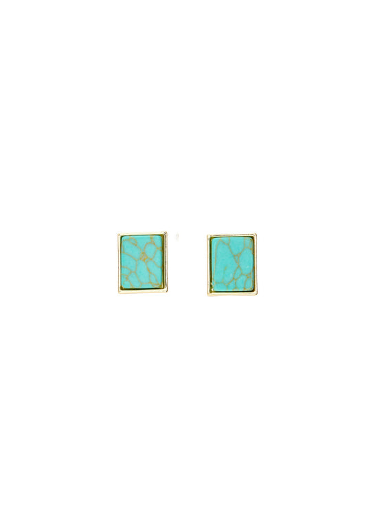 West & Co - Gold Rectangular Turquoise Stud Earrings