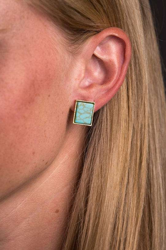 West & Co - Gold Rectangular Turquoise Stud Earrings