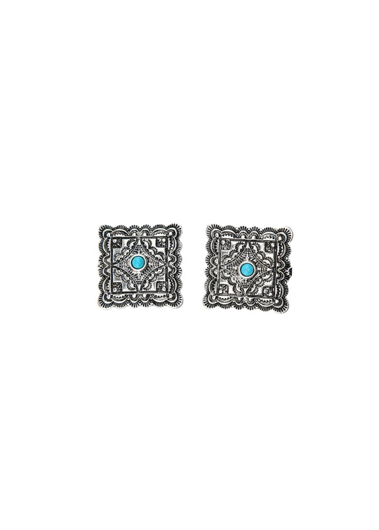 West & Co - Silver Square Concho Earrings