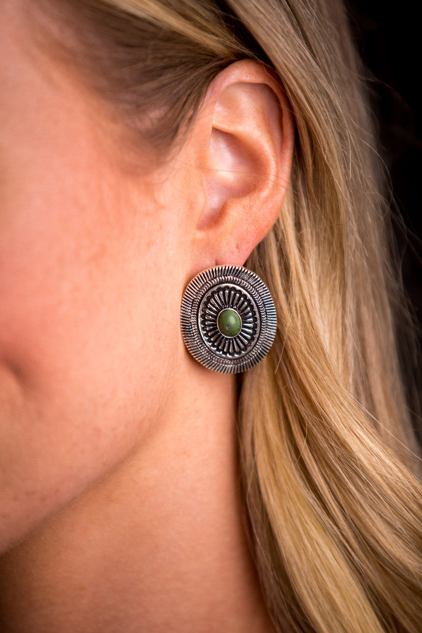 West & Co - Blaire Oval Concho/Green Stone Studs