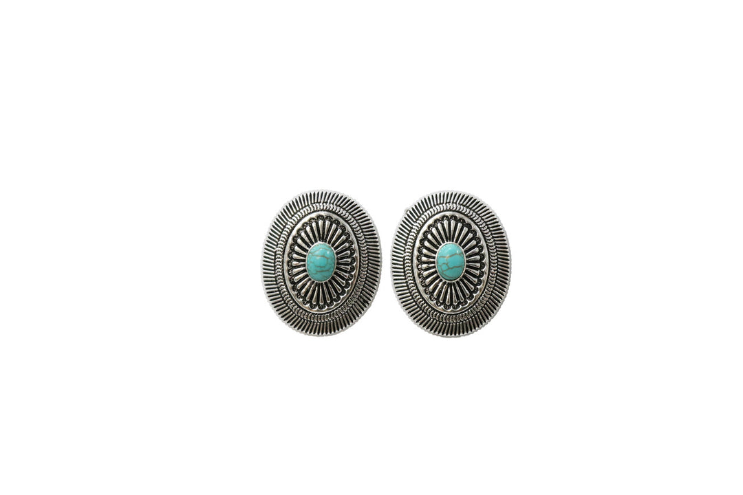 West & Co - Turquoise and Silver Concho Post Earrings