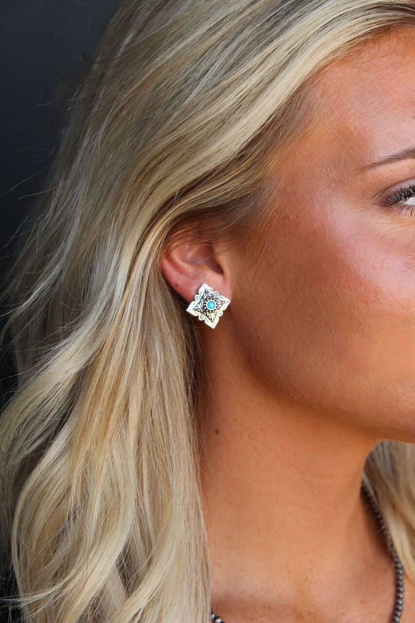 West & Co - Frontier Square Concho/Turquoise Earrings