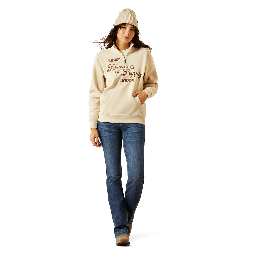 Ariat - Women's Denim & Suplpy 1/2 Zip Sweatshirt Oyster Gray