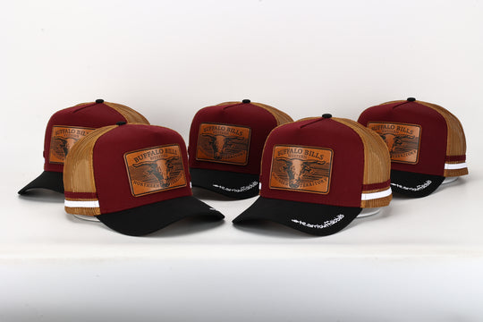 BBWS - Maroon Leather Scrub Bull Trucker Cap