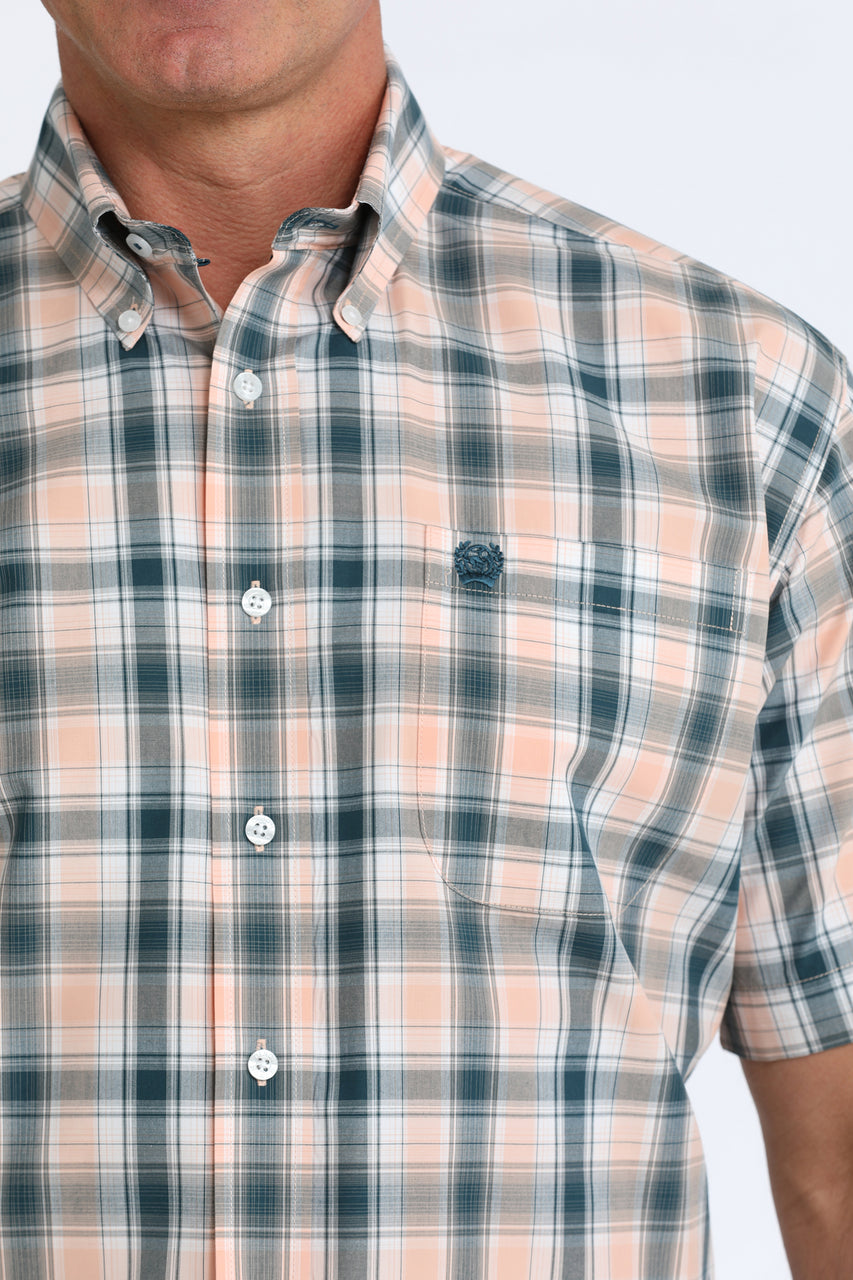 Cinch - Men's Green/Coral Plaid SS Arena Shirt