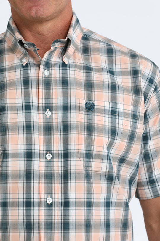 Cinch - Men's Green/Coral Plaid SS Arena Shirt