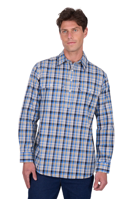 Hardslog - Mens Gibson Blue/Tan Check Shirt
