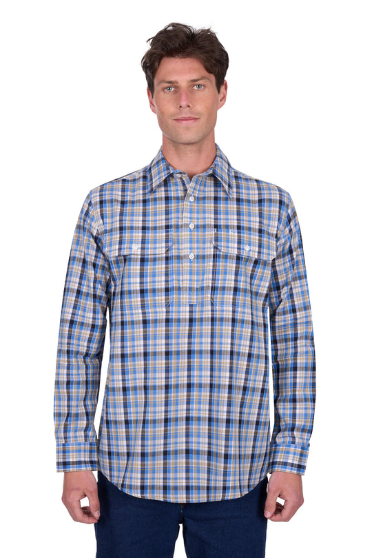 Hardslog - Mens Gibson Blue/Tan Check Shirt