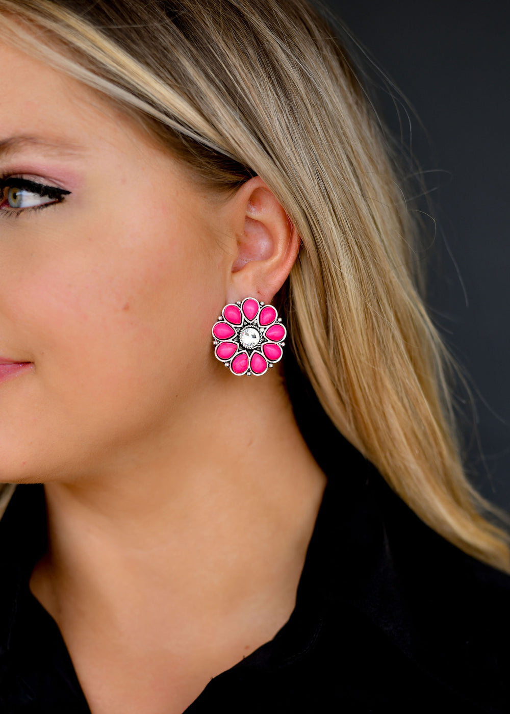 West & Co - Pink Rhinestone Flower Earrings