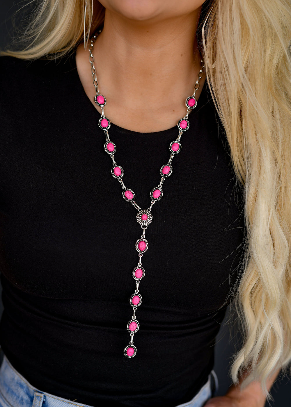 West & Co - Pink Oval Concho Necklace