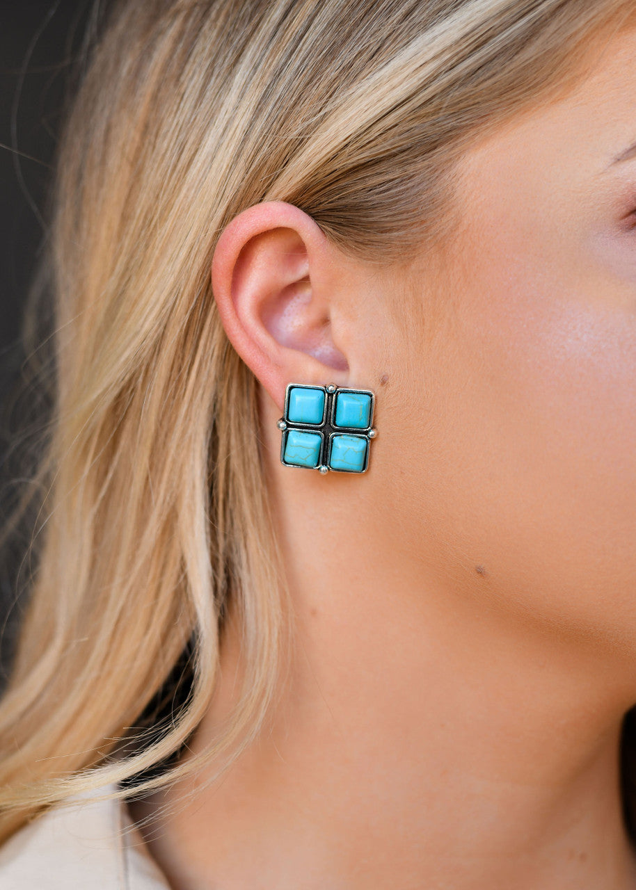 West & Co - Ophelia Turquoise/Silver Square Earrings
