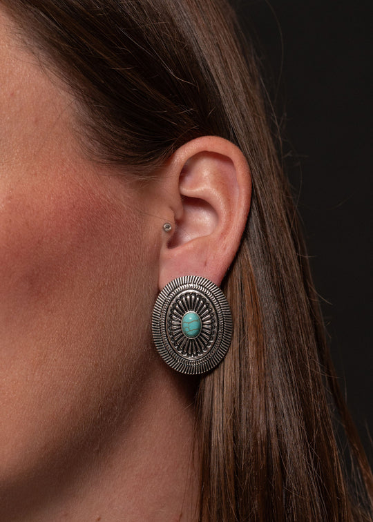 West & Co - Turquoise and Silver Concho Post Earrings