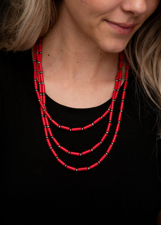 West & Co - Red Bead Triple Necklace