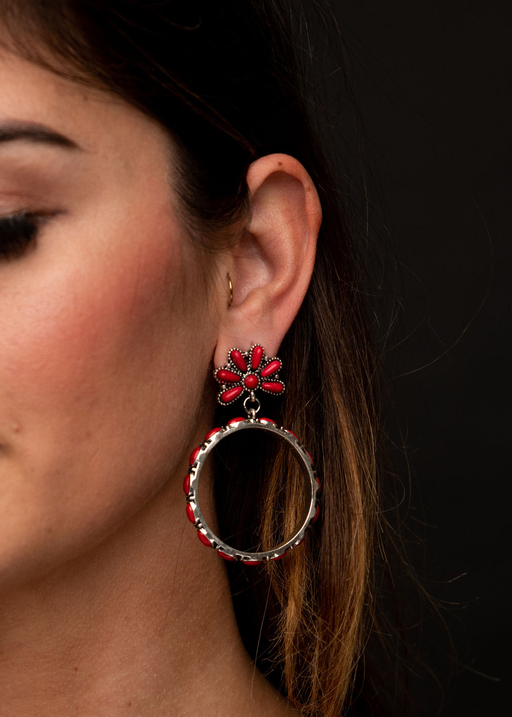 West & Co - Red Flower Dangle Earrings