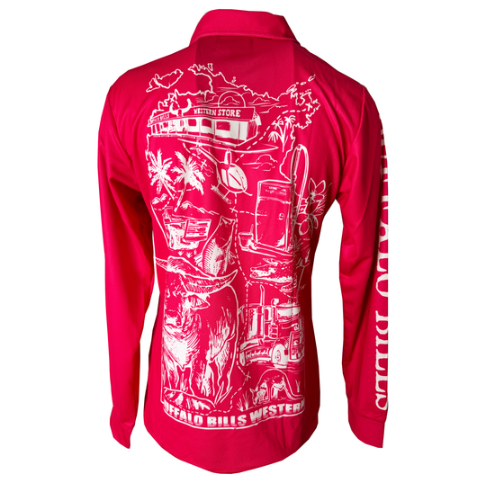 BBWS - Womens Hot Pink NT Map Fishing Shirt