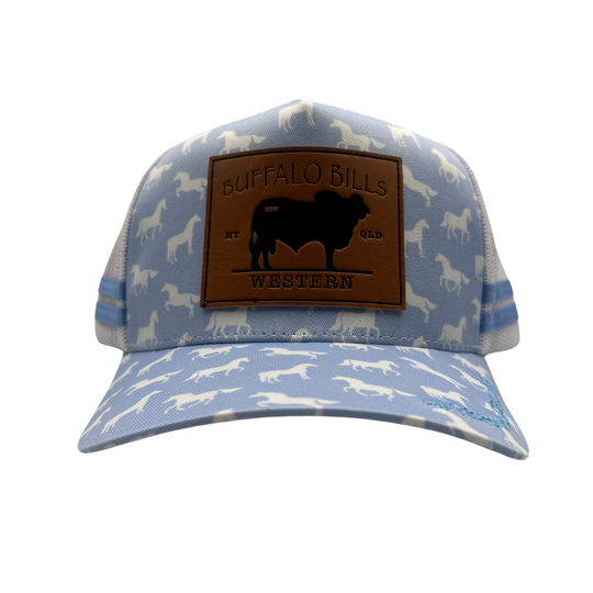 BBWS - Blue Horses Brahman Leather Patch Trucker Cap