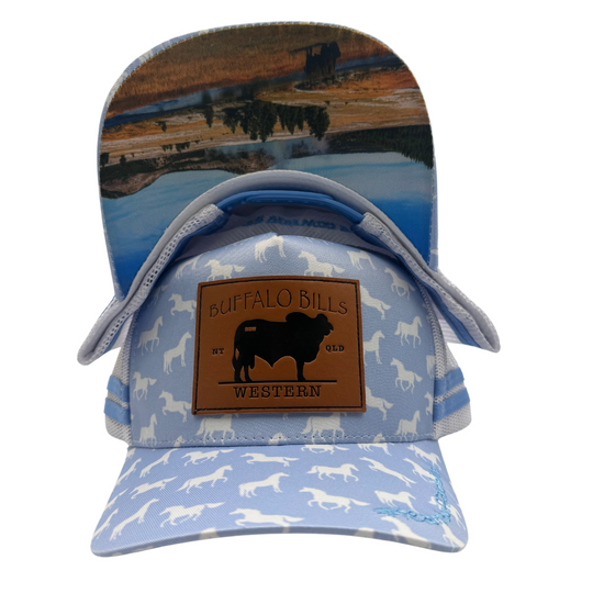 BBWS - Blue Horses Brahman Leather Patch Trucker Cap