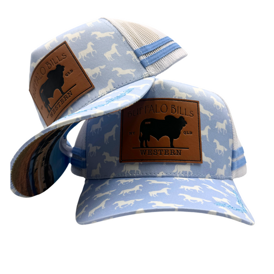 BBWS - Blue Horses Brahman Leather Patch Trucker Cap