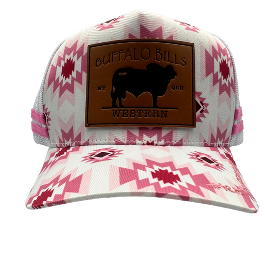 BBWS - Pink Aztec Brahman Leather Patch Trucker Cap