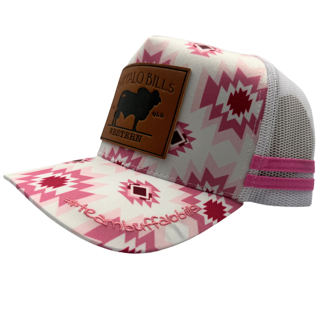 BBWS - Pink Aztec Brahman Leather Patch Trucker Cap