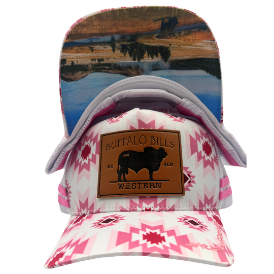 BBWS - Pink Aztec Brahman Leather Patch Trucker Cap