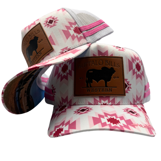 BBWS - Pink Aztec Brahman Leather Patch Trucker Cap