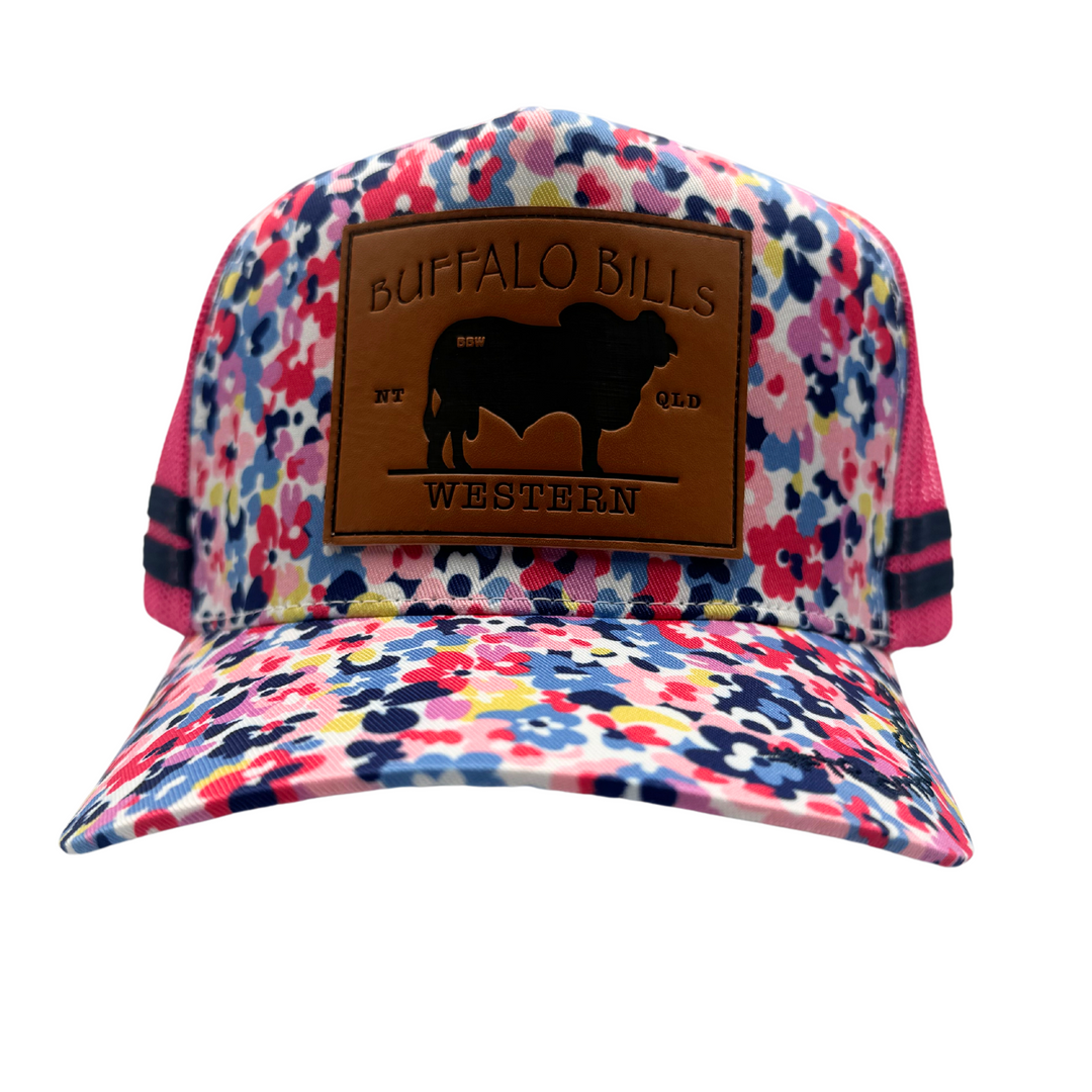 BBWS - Pink Floral Brahman Leather Patch Trucker Cap