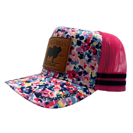 BBWS - Pink Floral Brahman Leather Patch Trucker Cap