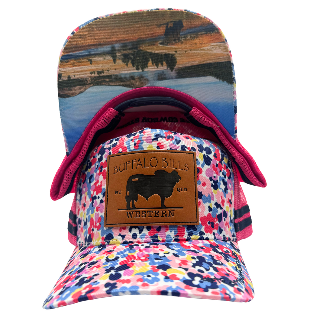 BBWS - Pink Floral Brahman Leather Patch Trucker Cap