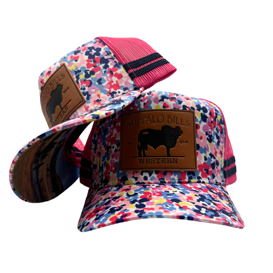 BBWS - Pink Floral Brahman Leather Patch Trucker Cap