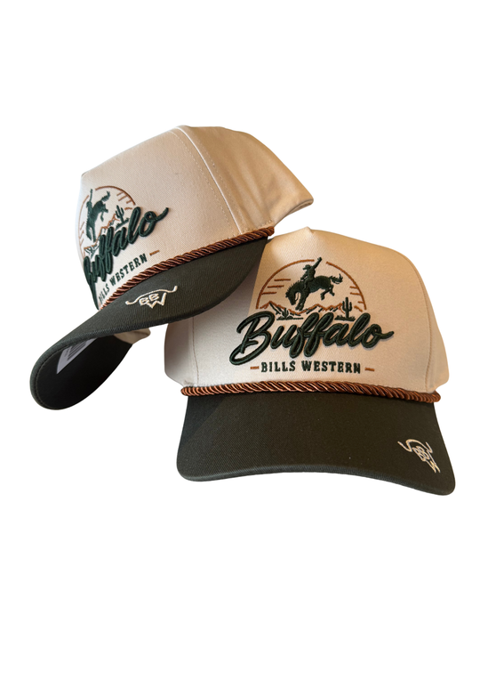 BBWS - Olive Cream Bucking Horse Full Fabric Cap