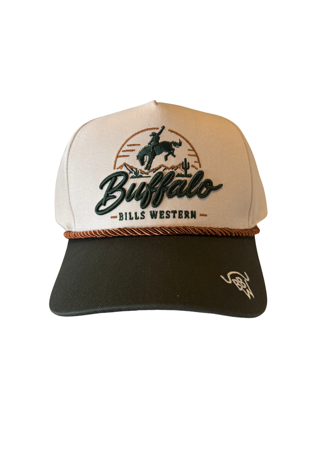 BBWS - Olive Cream Bucking Horse Full Fabric Cap