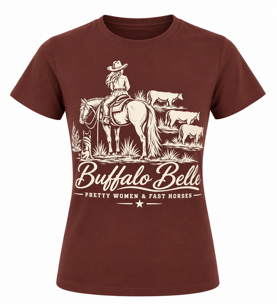 Buffalo Belle - Womens Brown CowboyGal Tee