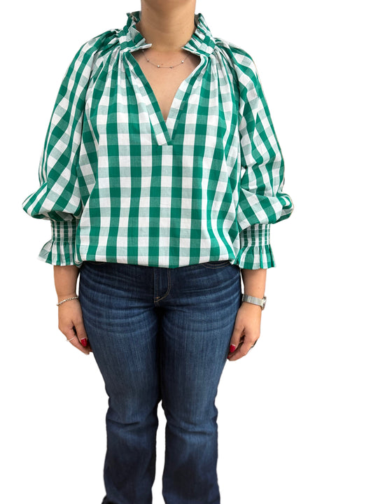 Buffalo Belle - Green White Gingham Blouse OSFM