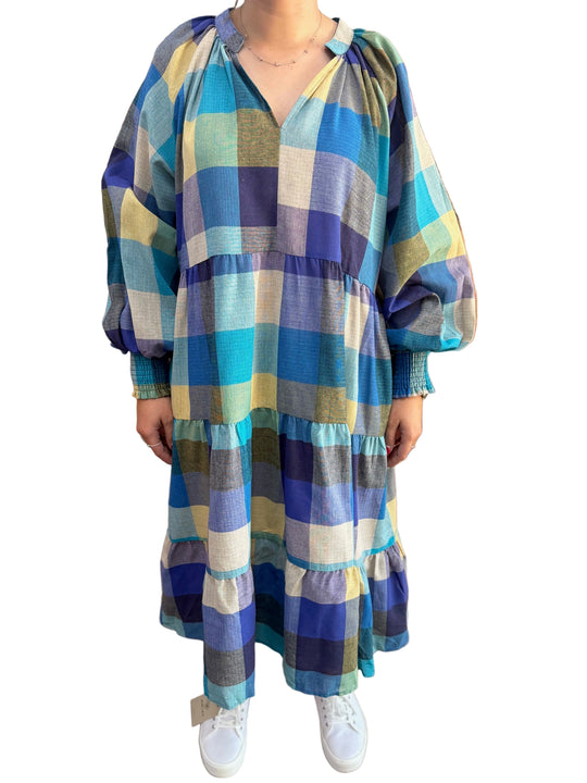 Buffalo Belle - Blue Multi Plaid 3/4 Dress