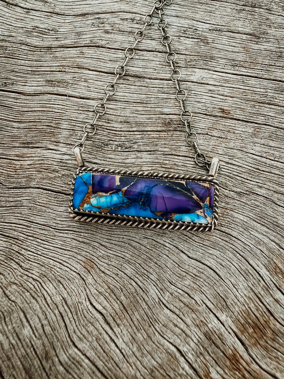 Buffalo Belle - Zinnia Blue Dahlia Bar Necklace