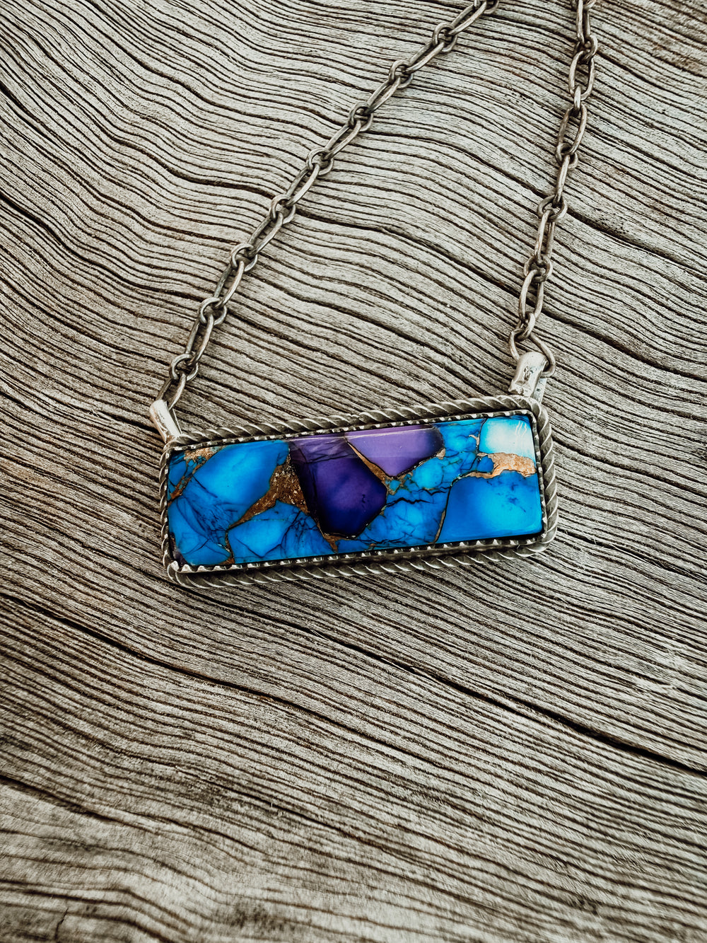 Buffalo Belle - Mabel Blue Dahlia Bar Necklace