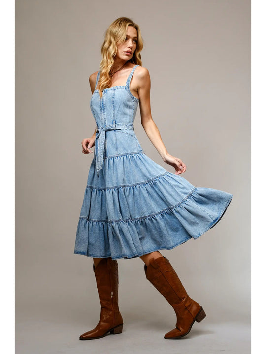 Buffalo Belle - Denim Tiered Zip Midi Dress