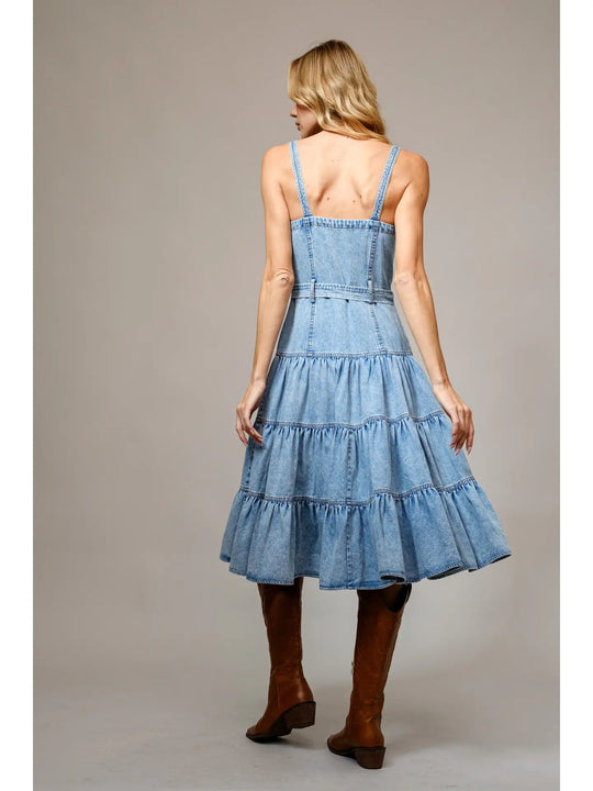 Buffalo Belle - Denim Tiered Zip Midi Dress