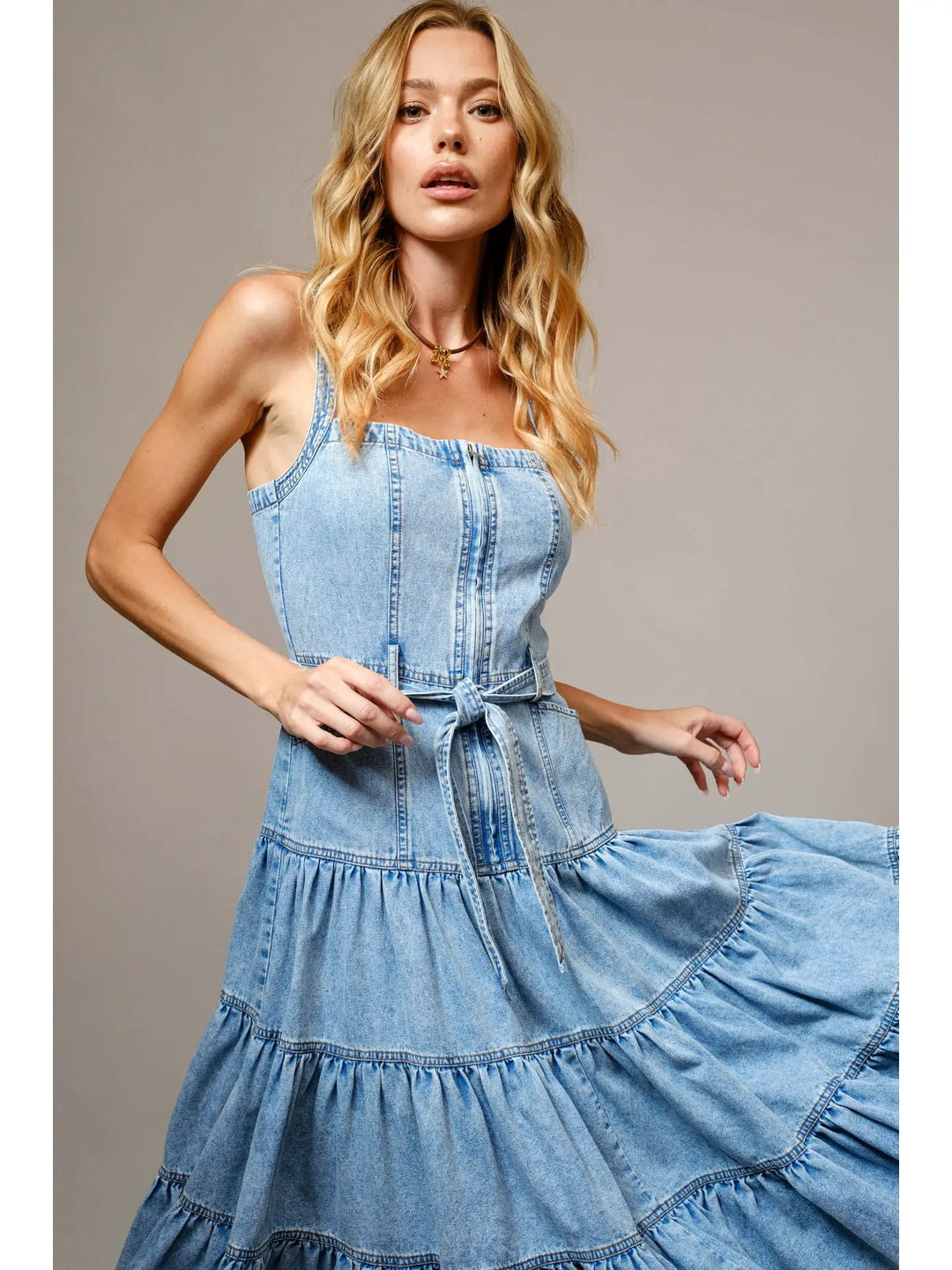 Buffalo Belle - Denim Tiered Zip Midi Dress