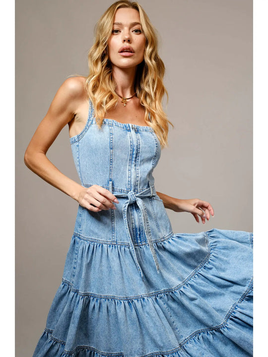 Buffalo Belle - Denim Tiered Zip Midi Dress