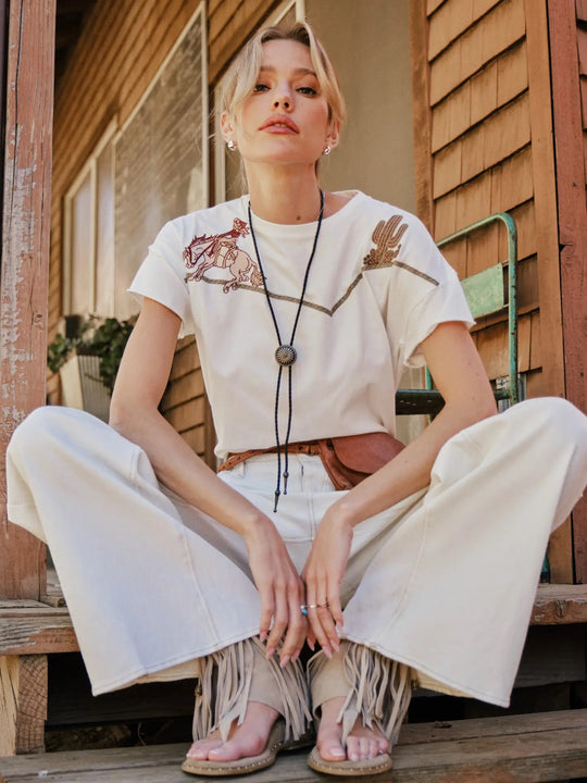 Buffalo Belle - Embroidered Shoulder Western Yoke Tee