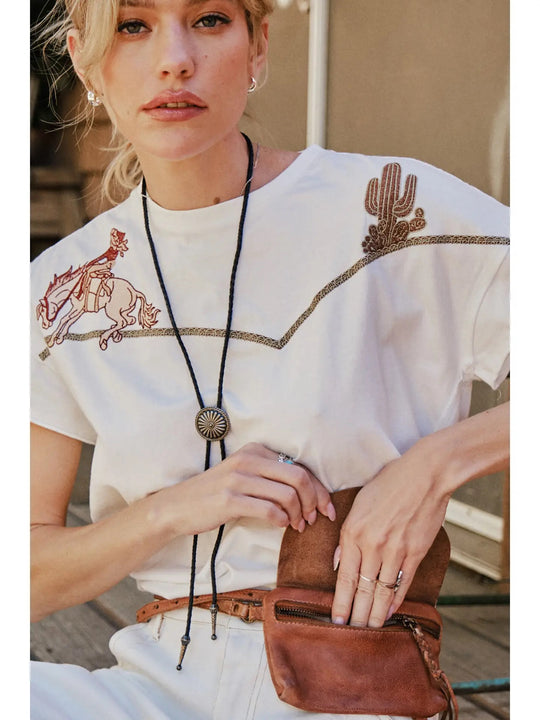 Buffalo Belle - Embroidered Shoulder Western Yoke Tee